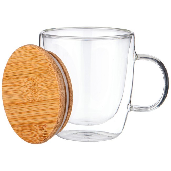 Кружка с двойными стенками "double-wall" 410 мл. с бамбук.крышкой Agness (887-247)