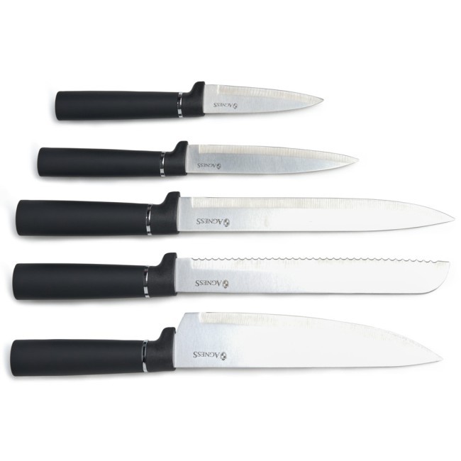 Набор agness из 11пр:5 ножей,половник,лопатка,шумовка,подставка,ножеточка,ножницы,черный мрамор/серы Agness (671-227)