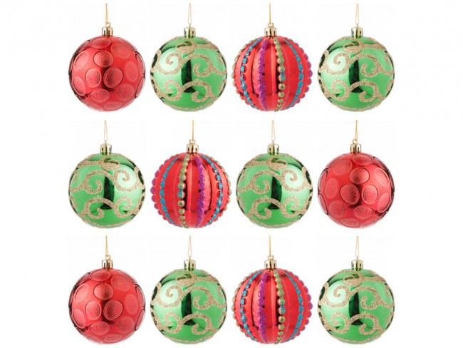 Декоративное изделие:набор шаров "модные завитки красный +зеленый" 12 шт. Lefard (858-031)
