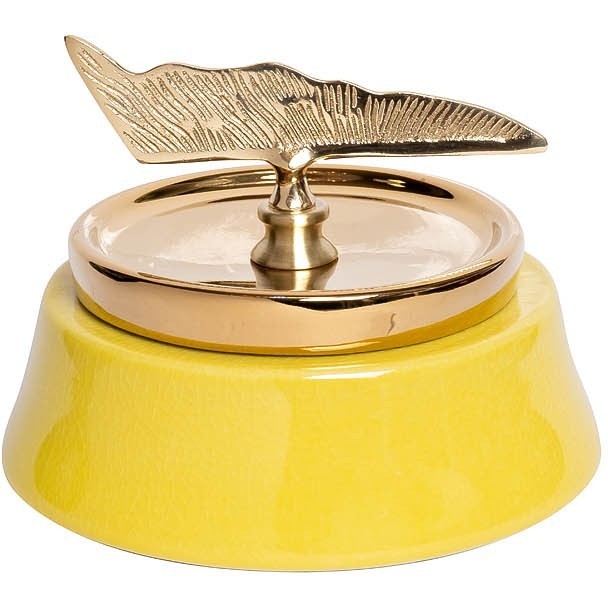Ваза керамическая с крышкой желтая с декором 21*16см - TT-00001869