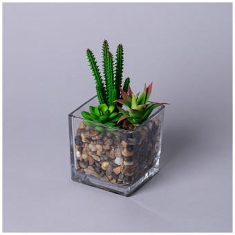 Суккулент искусственный в прозрачном горшке 11*17см мал.уп.=8шт Lefard (535-401)