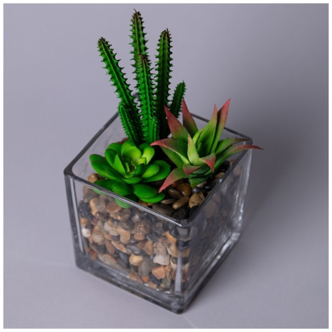 Суккулент искусственный в прозрачном горшке 11*17см мал.уп.=8шт Lefard (535-401)