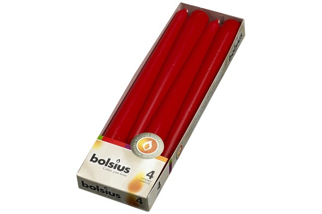 Свеча античная красная  245х24 мм., 4 шт. (TT-00001529)