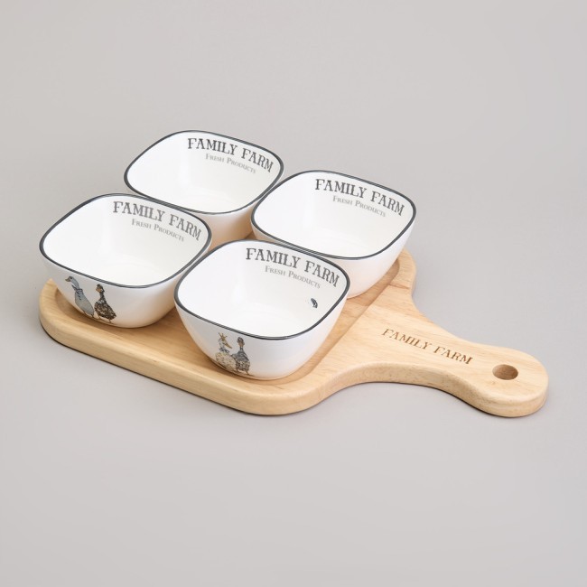 Набор салатников на дерев. подставке lefard "family farm" 5 пр. 30*19*6,7 см Lefard (263-1396)
