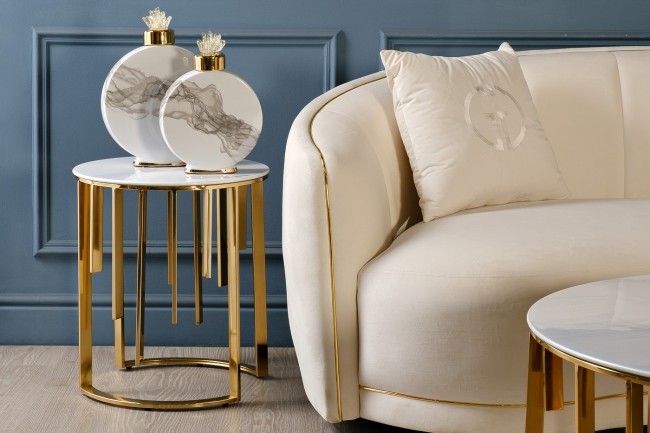 Стол журнальный мрам.стекло/золото d46*53см (TT-00011624)