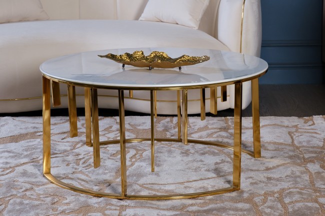 Стол журнальный мрам.стекло/золото d90*43см (TT-00011625)