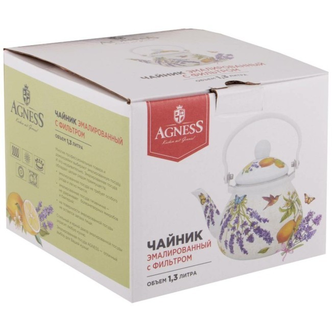 Чайник agness эмалированный со съемным фильтром из нжс, серия"прованс лимоны", 1,3 л Agness (934-380) Чайник agness эмалированный со съемным фильтром из нжс, серия"прованс лимоны", 1,3 л Agness (934-380)