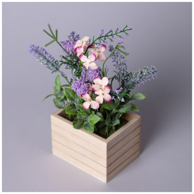 Цветочная композиция в деревянном кашпо высота=23см Lefard (535-427)