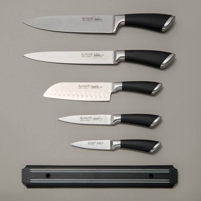 Набор ножей agness 6 пр.с магнитным держателем и ручкой из нерж.стали Agness (911-006) Набор ножей agness 6 пр.с магнитным держателем и ручкой из нерж.стали Agness (911-006)