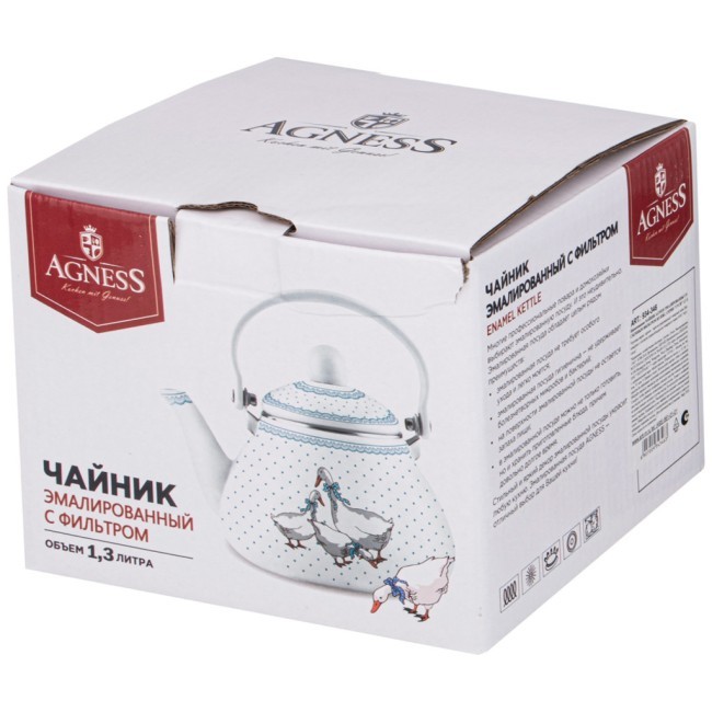 Чайник agness эмалированны со съемным фильтром из нжс, серия "гуси" 1,3 л. Agness (934-346) Чайник agness эмалированны со съемным фильтром из нжс, серия "гуси" 1,3 л. Agness (934-346)