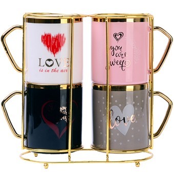 Набор кружек с подставкой 5 пр 350мл фарфор/металл LR (12092) Набор кружек с подставкой 5 пр 350мл фарфор/металл LR (12092)