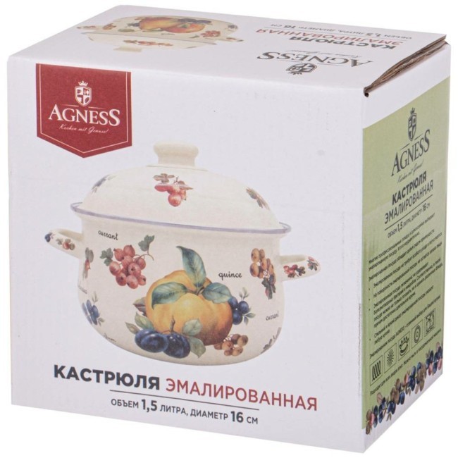 Кастрюля agness эмалированная с эмал.крышкой серия "прованс лимоны"1.5 л, 16*10 см Agness (934-545)