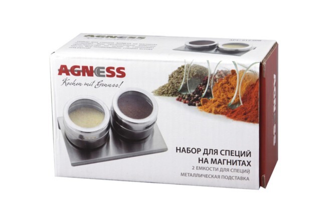 Набор для специй agness "монблан" 3 пр.на магнитах, в т.ч. метал.подставка 14*9*5 см Agness (912-008)