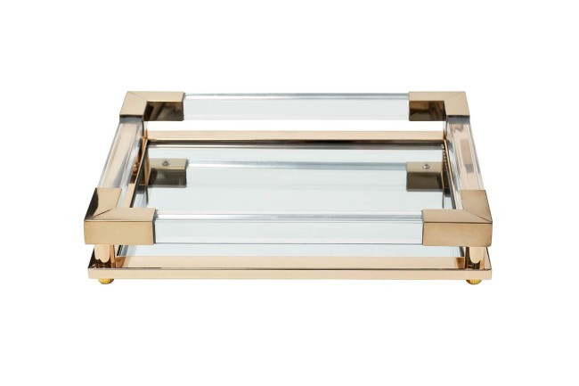 Поднос декоративный зеркальное основание, цвет золото 32*25*5см (TT-00008785)