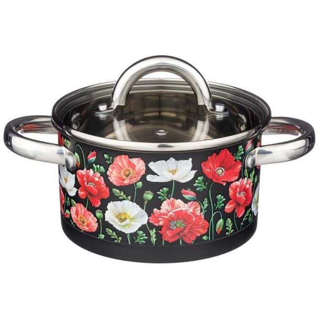 Кастрюля agness "маки" со стеклянной крышкой, нерж.сталь, 1,5л 16х9 см Agness (916-305)