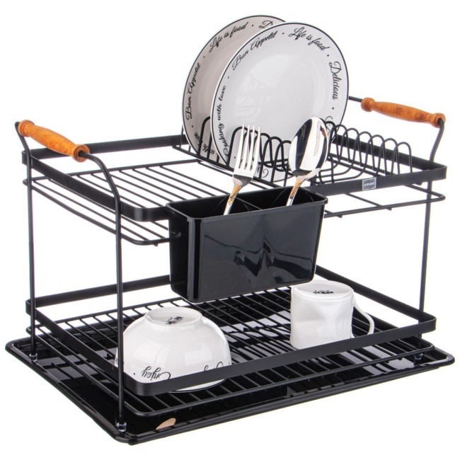 Сушилка для посуды 2-х ярусная прямоугольная, цвет: черный LIMON (166-168)