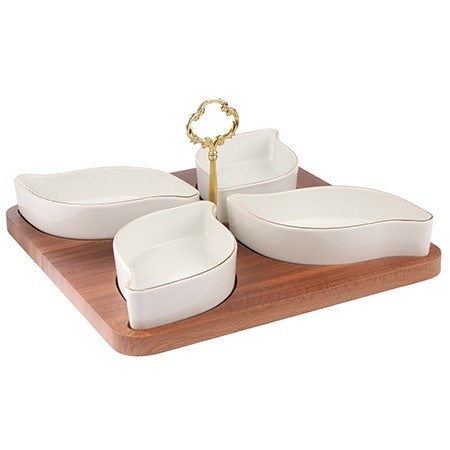 Менажница на подставке 4 блюда 6пр керамика LR (90032-319)