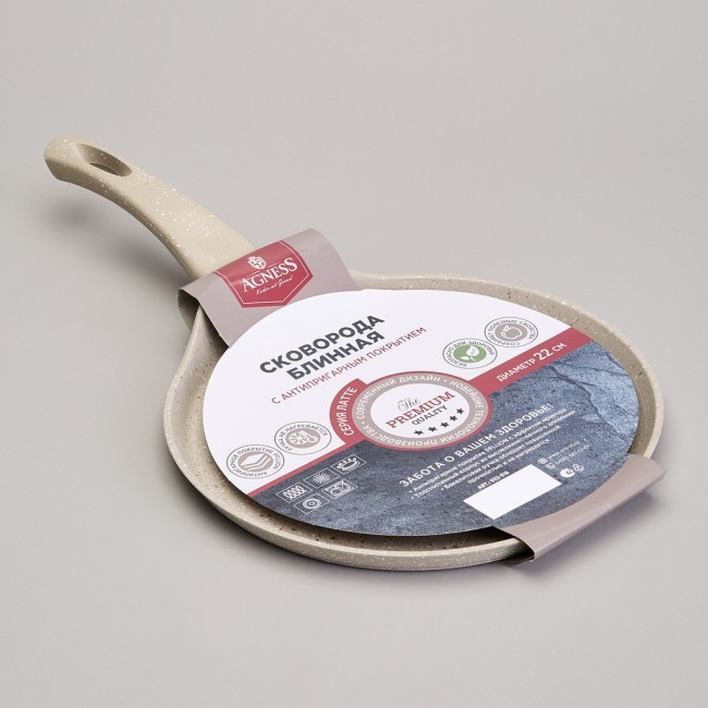 Сковорода блинная agness с антипригарным покрытием "latte", 22х2см, индукционное дно Agness (932-518)