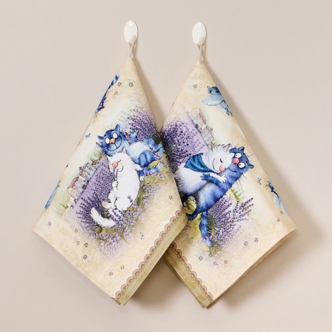 Набор полотенец из 2х шт "синие коты. лаванда",40х60см, 100% хлопок,твил, беж Lefard (850-718-62)