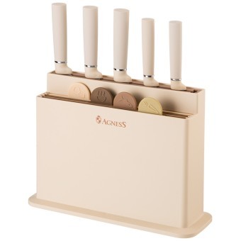 Набор agness из 10пр: 5 ножей, 4 доски и подставка, цвет: бежевый Agness (671-202)