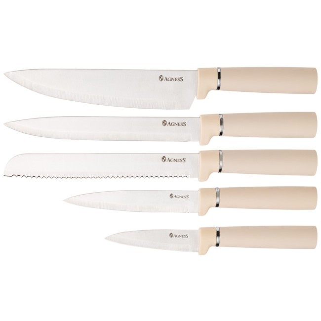 Набор agness из 10пр: 5 ножей, 4 доски и подставка, цвет: бежевый Agness (671-202) Набор agness из 10пр: 5 ножей, 4 доски и подставка, цвет: бежевый Agness (671-202)