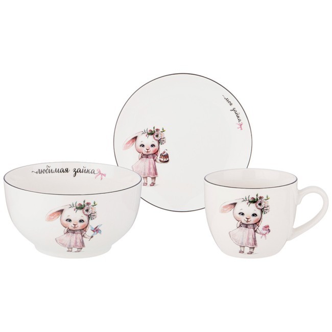Набор посуды lefard моя зайка, 3 пр.: салатник 470мл, тарелка 20см, кружка 220мл Lefard (260-687)