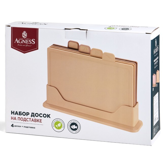 Набор agness из 4 досок на подставке, цвет: бежевый Agness (671-216)