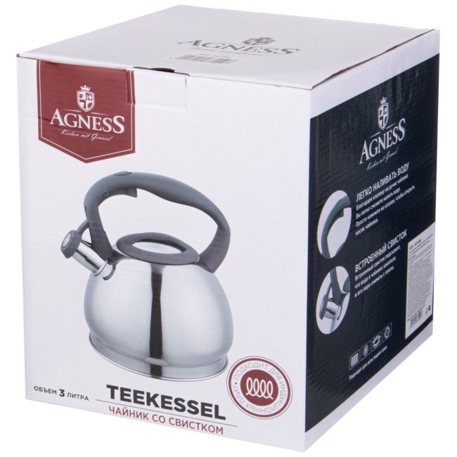 Чайник agness со свистком 3,0 л термоаккумулирующее дно, индукция Agness (937-909) Чайник agness со свистком 3,0 л термоаккумулирующее дно, индукция Agness (937-909)