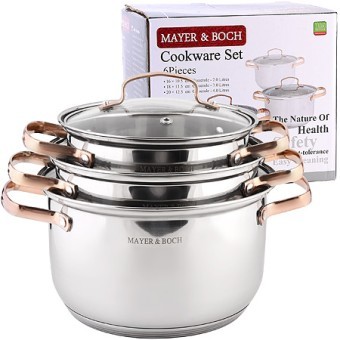 Набор кастрюль 2л+2,8л+3,8л нерж/ст с зол.ручками Mayer&Boch (40457)