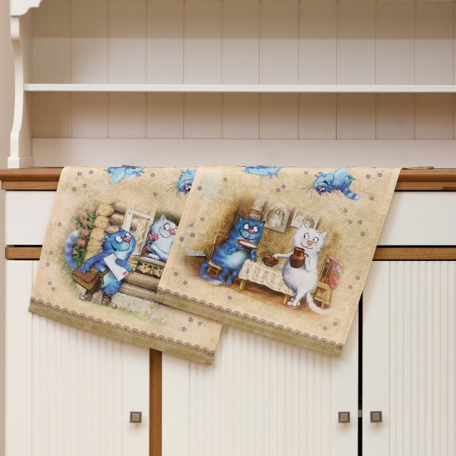 Набор полотенец из 2х шт "синие коты. любовь моя ",40х70см, 100% хлопок,твил, беж Lefard (850-719-62)