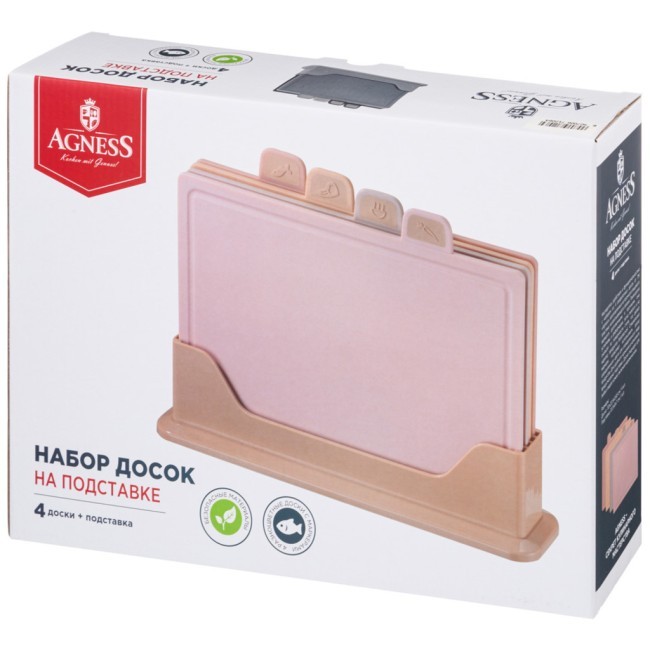Набор agness из 4 досок на подставке, цвет: розово-бежевый Agness (671-206)