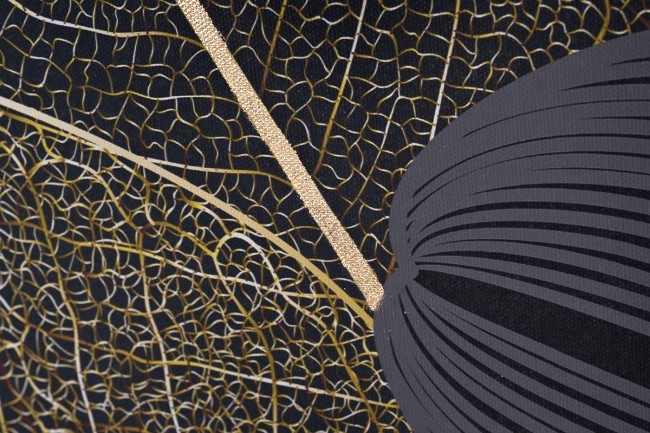 Холст "Золотые листья-3" 100х70 см, багет( латунь),поталь (TT-00010799)