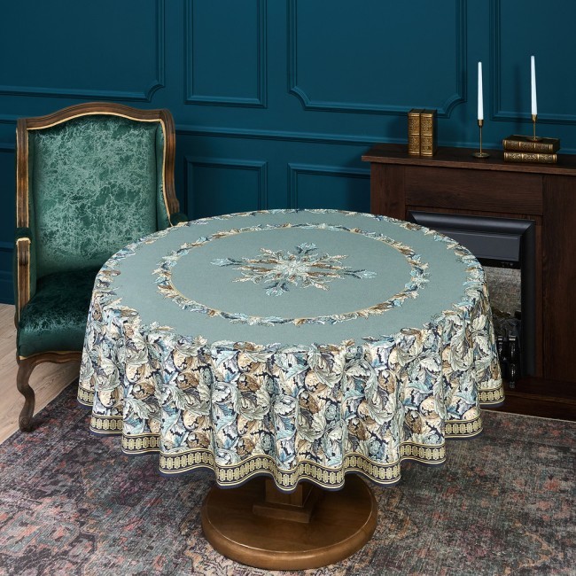 Скатерть круглая "листья морриса" gold stripe d150 см , 100% хлопок , твил, пропитка Lefard (850-752-26)