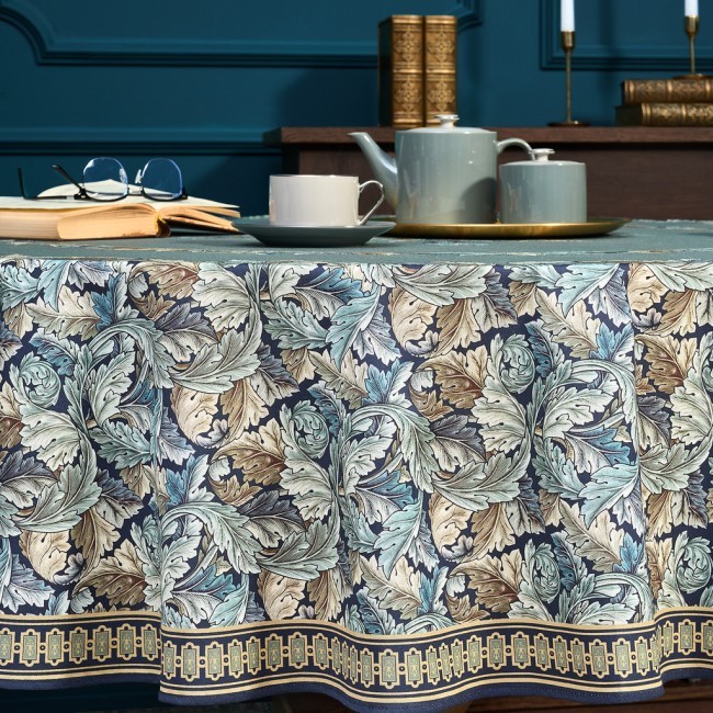 Скатерть круглая "листья морриса" gold stripe d150 см , 100% хлопок , твил, пропитка Lefard (850-752-26)