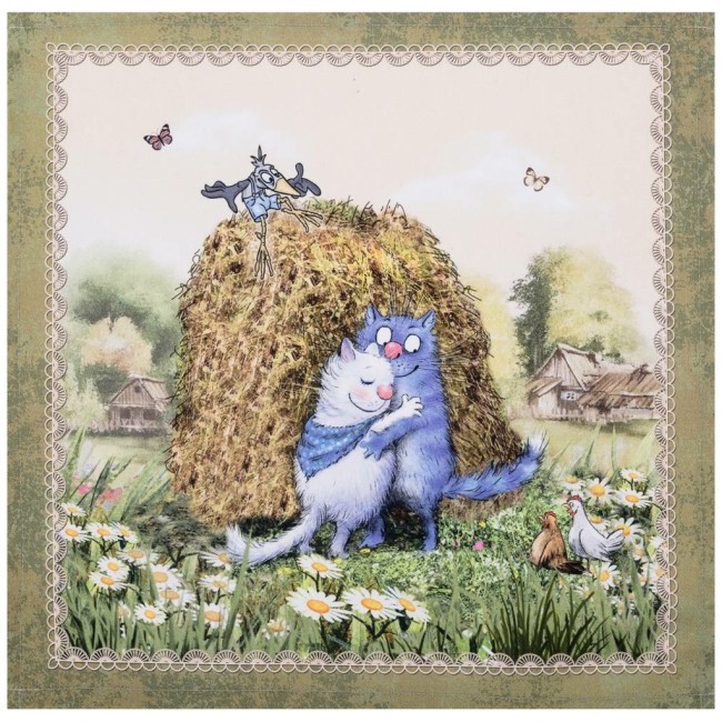 Набор салфеток из 2-х шт  "синие коты. про любовь",40х40см, 100% хлопок,твил, беж Lefard (850-720-81)