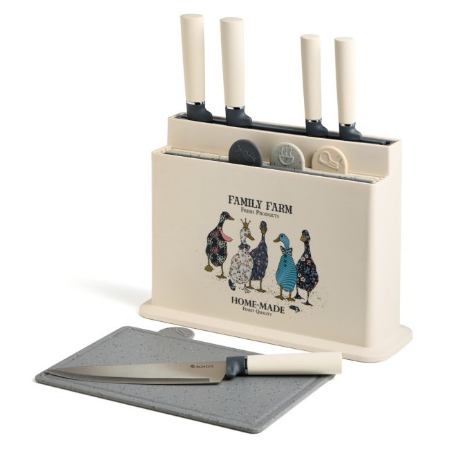 Набор agness из 10пр: 5 ножей, 4 доски и подставка, серия "family farm" Agness (671-223)