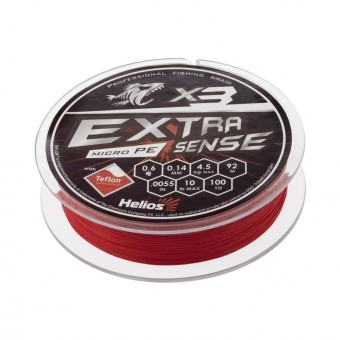 Шнур плетеный Helios Extrasense X3 PE 0.6/10LB 0,14мм 92м Red HS-ES-X3-0.6/10LB (76083)