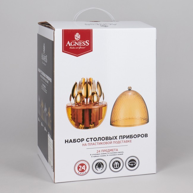 Набор столовых приборов на вращающейся подставке, 24пр, пвд покрытие Agness (922-021) Набор столовых приборов на вращающейся подставке, 24пр, пвд покрытие Agness (922-021)