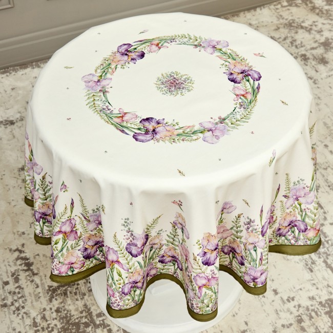 Скатерть круглая " ирисы" 150см белая ,100% хлопок ,твил, с пропиткой Lefard (850-743-23) Скатерть круглая " ирисы" 150см белая ,100% хлопок ,твил, с пропиткой Lefard (850-743-23)