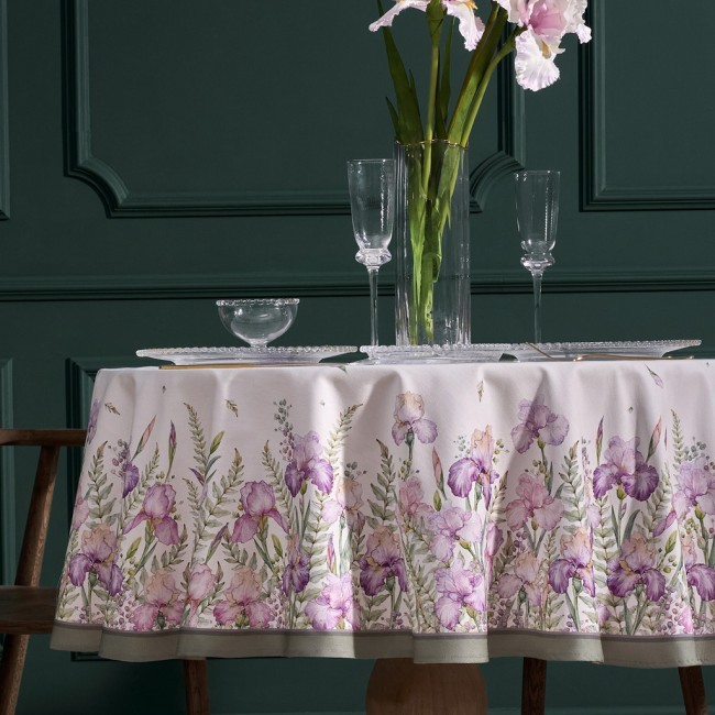 Скатерть круглая  " ирисы" 150см белая ,100% хлопок ,твил, с пропиткой Lefard (850-743-23)