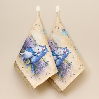 Набор полотенец из 2х шт "синие коты. лаванда",40х70см, 100% хлопок,твил, беж Lefard (850-718-61)