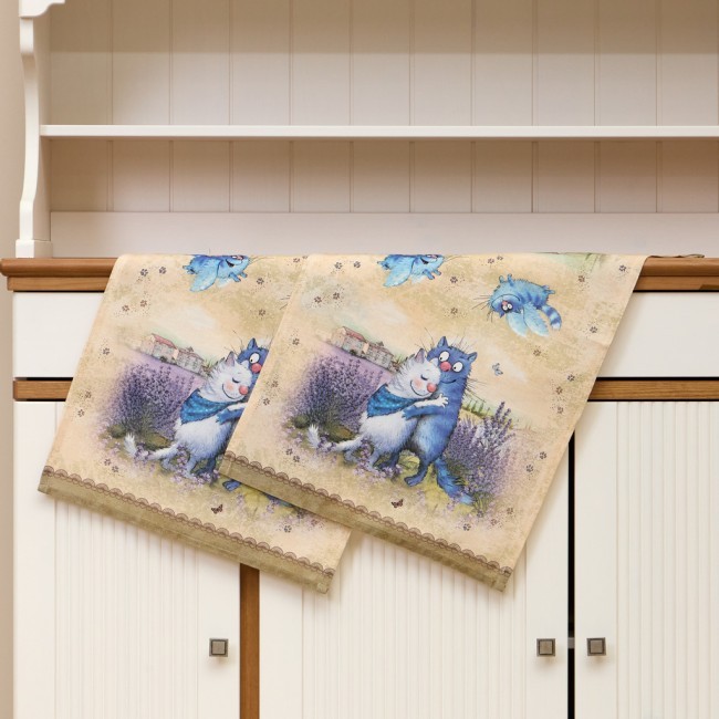 Набор полотенец из 2х шт "синие коты. лаванда",40х70см, 100% хлопок,твил, беж Lefard (850-718-61)