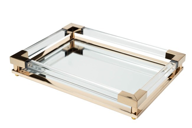 Поднос декоративный зеркальное основание, цвет золото 40*30*5см (TT-00008786)