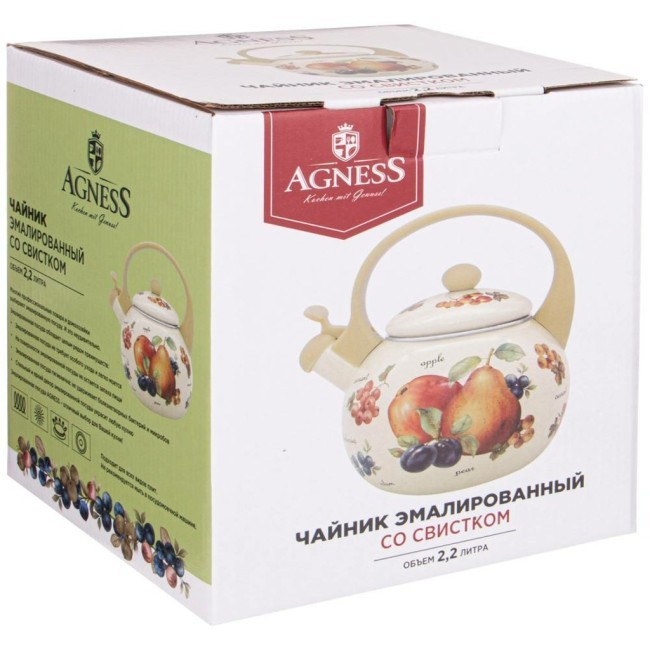 Чайник agness эмалированный со свистком, серия "фрукты" 2,2л, индукционное дно Agness (934-429)