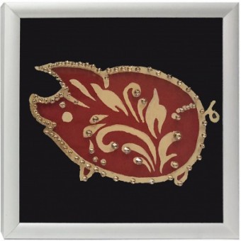 Картина Символ года Свинка золото с кристаллами Swarovski (2134)