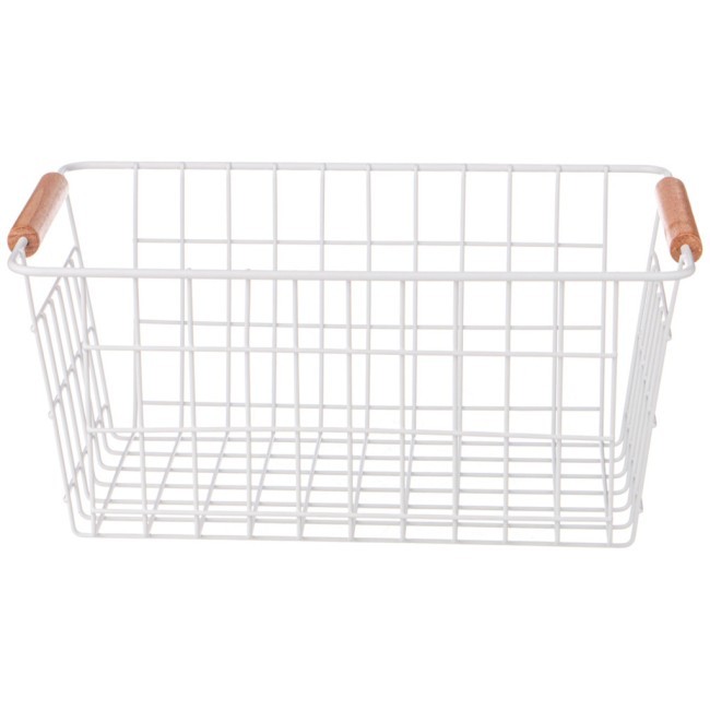 Корзина с деревянными ручками белая 30,5*21*14 см Agness (917-114)