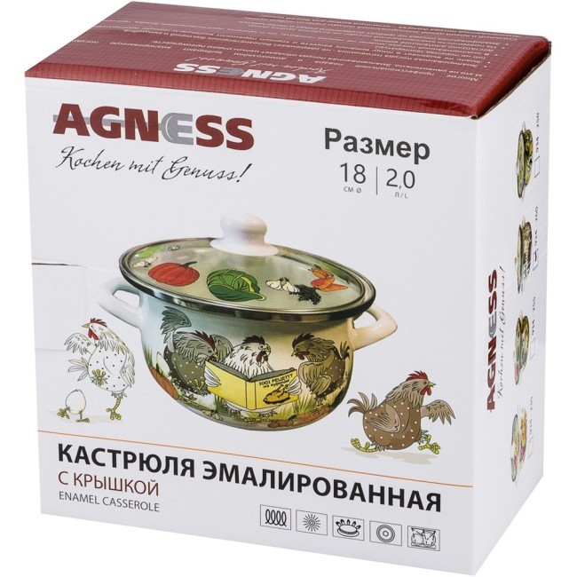 Кастрюля agness эмалированная со стекл. крышкой 2,0 л, 18х11 см Agness (934-250)