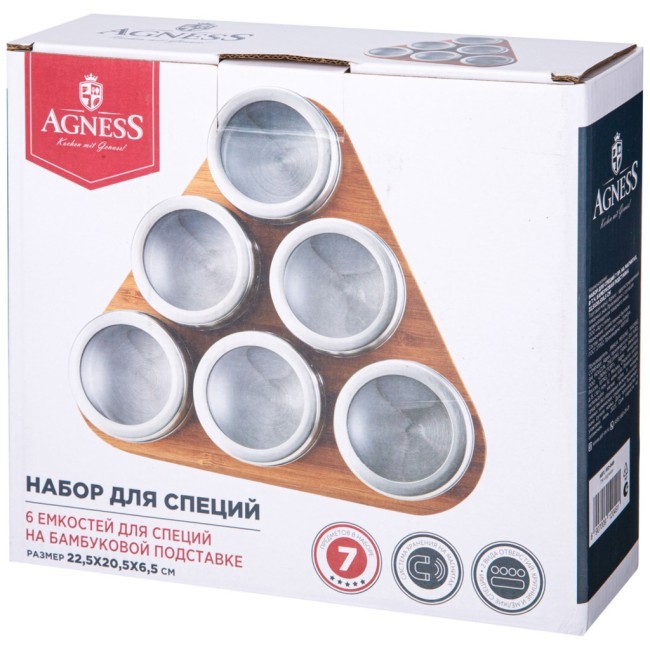 Набор для специй agness 6 пр. на подставке, 22,5х20,5х6,5см Agness (912-049)