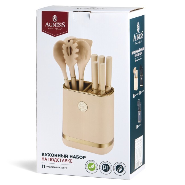 Набор agness из 11пр: 5 ножей,подставка,половник,ложка,лопатка,шумовка,ложка для спагетти Agness (671-220) Набор agness из 11пр: 5 ножей,подставка,половник,ложка,лопатка,шумовка,ложка для спагетти Agness (671-220)