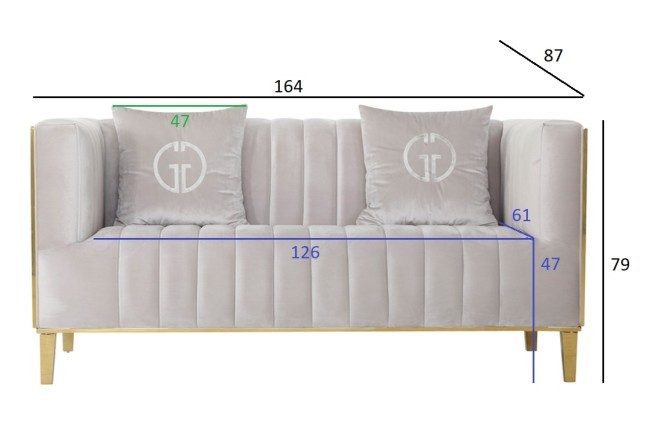 Диван Basel двухместный, велюр серый 164*87*79см (TT-00007922) Диван Basel двухместный, велюр серый 164*87*79см (TT-00007922)
